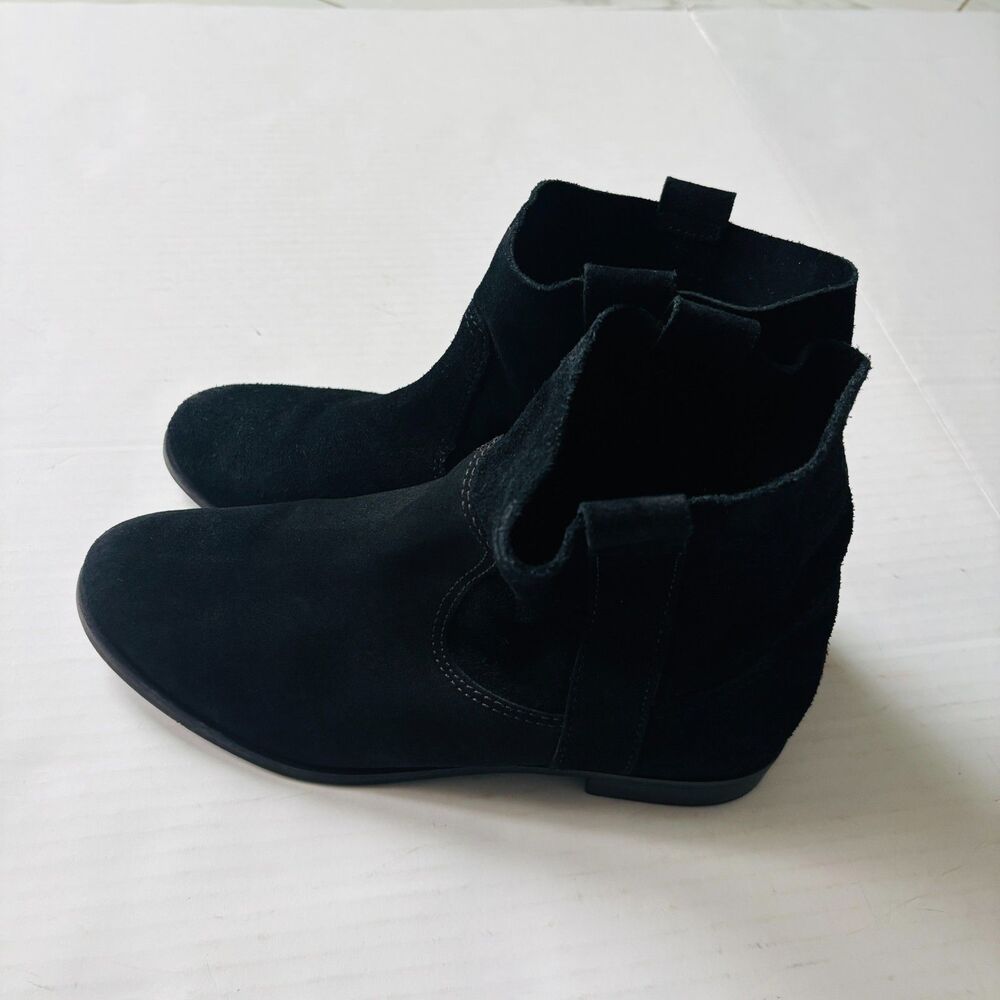 Gianni Bini Black Suede Slouchy Ankle Pull On Boots Flat Round Toe Women 9M Boho